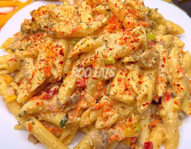 Cloase Up Of White Sauce Pasta