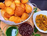 Ani Puri With Potato Masala And Tamarind Chutney And Mint Chutney