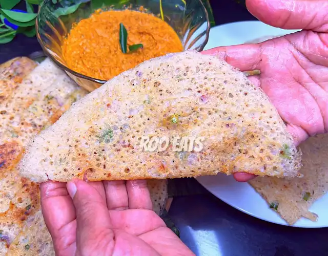 Close Up Of Rulan Dosa With Coconut Chutney